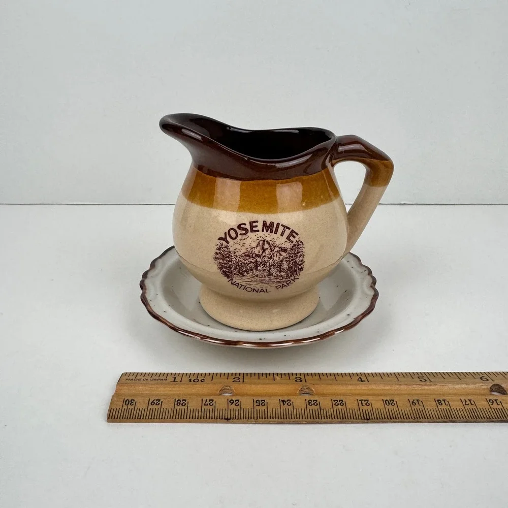 Vtg‎ Yosemite National Park Souvenir Brown Dip Creamer Pitcher Style w Bowl READ